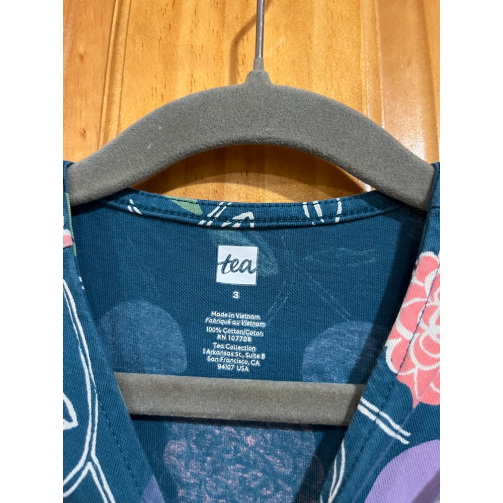 Little Girl Tea Collection Floral Wrap-Neck Cotton Long Sleeve Dress Size 3 - Picture 3 of 4